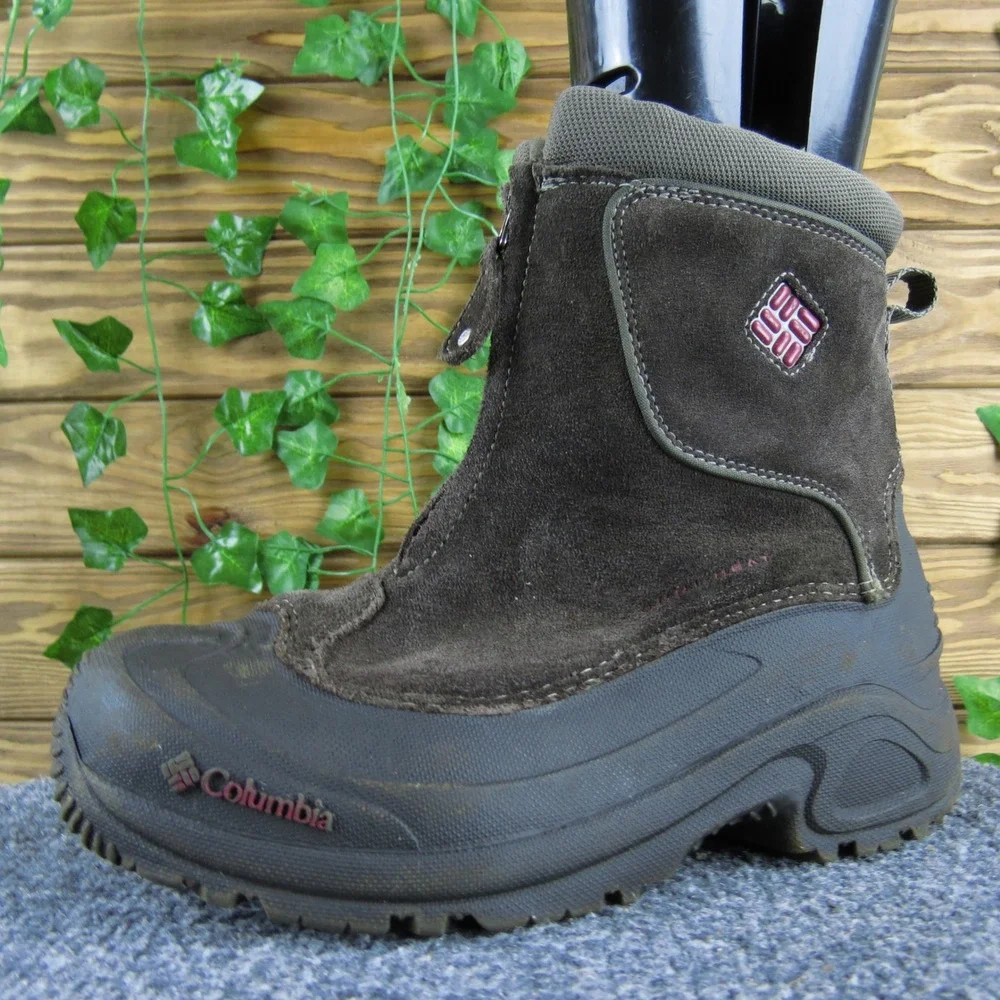 Columbia Boys 5 Brown Suede Waterproof Winter Boots Omni-Heat Insulated Zip Up